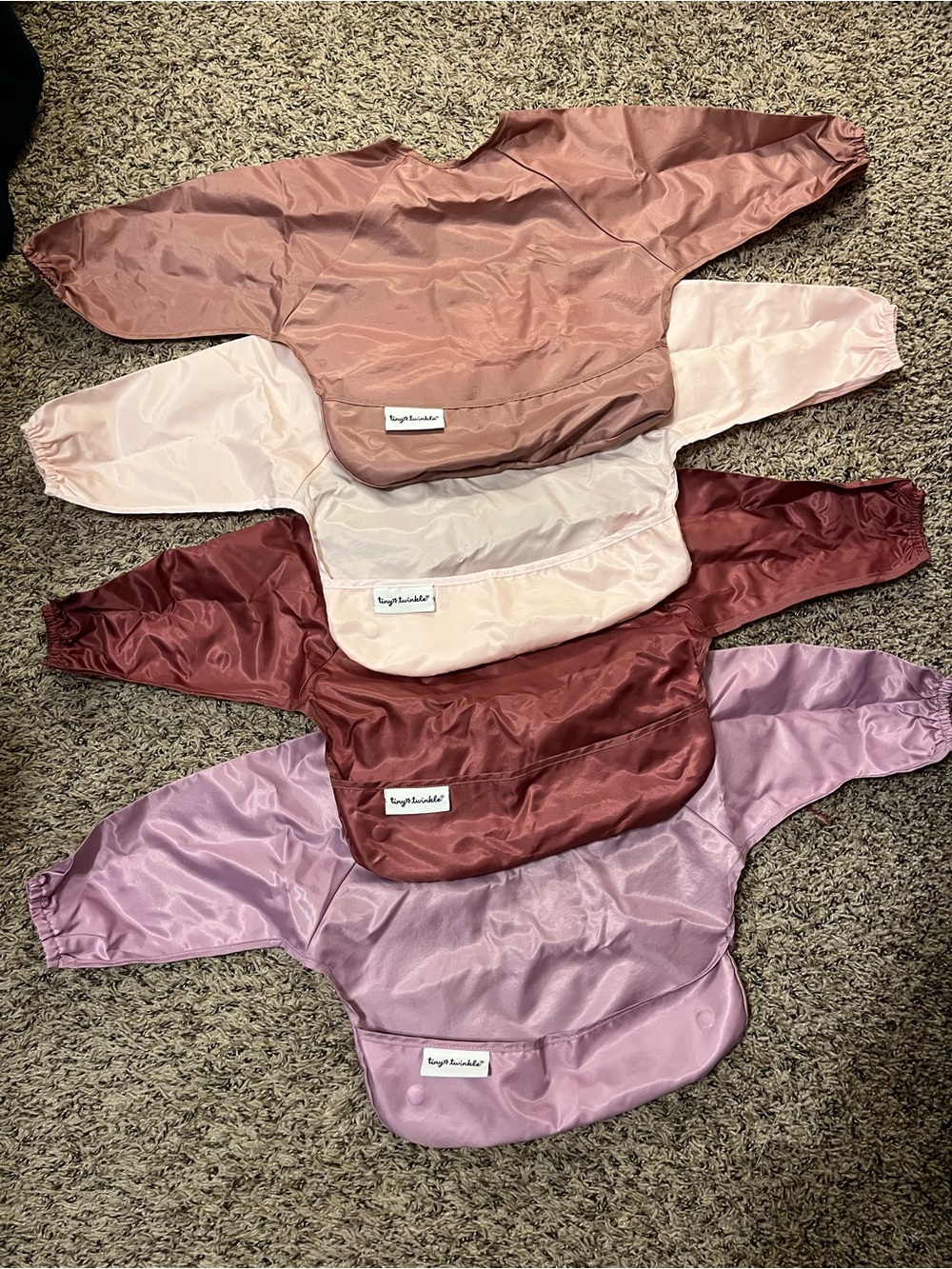 Luvable Friends Waterproof Long-Sleeve Bib - Pink & Mauve Set